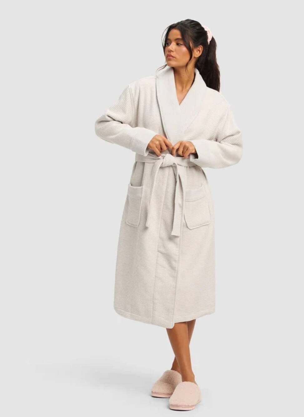 Cozy Earth Waffle Bath Robe Light Grey Size S